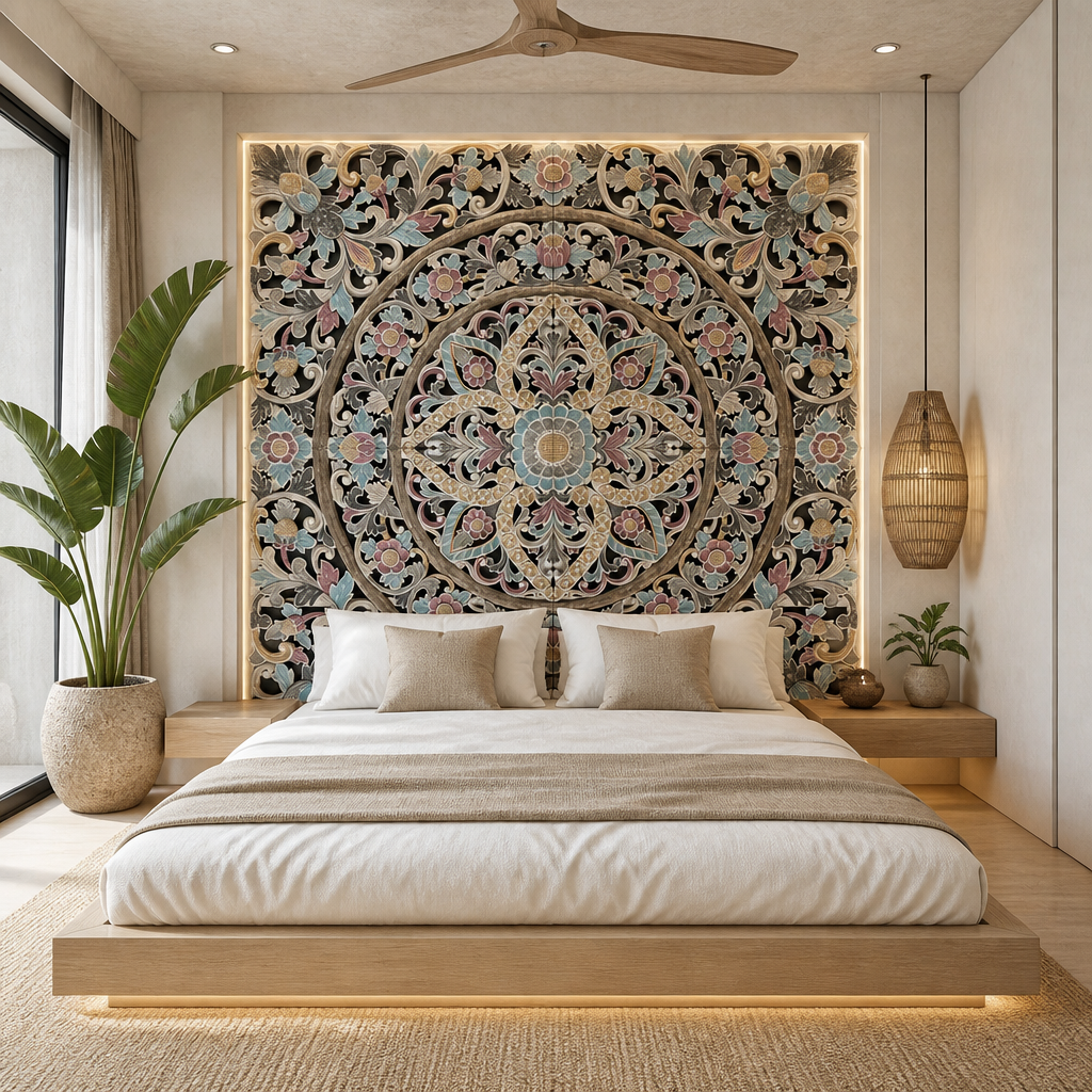 Carved Full Bed Headboard "Ceningan"