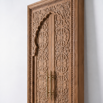 Teak Wooden Hand Carved Door 'Tirta' in Natural Wash - 213 x 90 cm