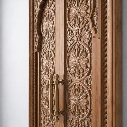 Teak Wooden Hand Carved Door 'Tirta' in Natural Wash - 213 x 90 cm