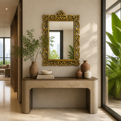 Hand Carved Mirror "Gelora" Gold Wash - 90 cm