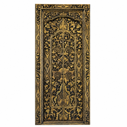 Teak Wooden Hand Carved Balinese Door 'Gianyar' in Black Gold Antique Wash - 210 x 100 cm