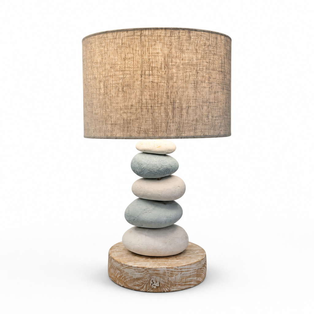 Stone Table Lamp in White and Blue 'Shila' - 45 cm