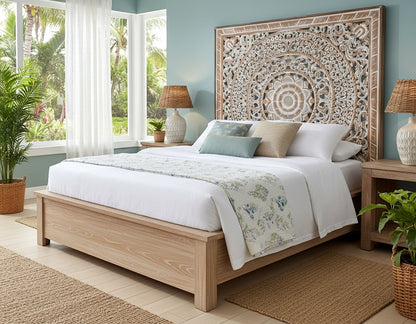 Carved Bed Headboard "Berawa" - Antic Wash