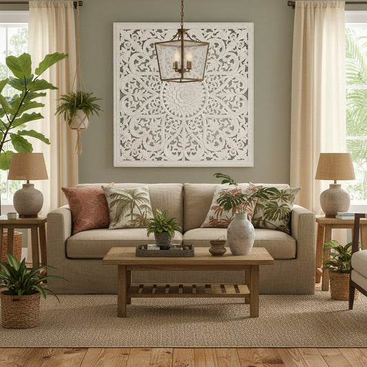 Carved Decorative Panel "Jantung" - Antic Wash & White - 100 x 100 cm