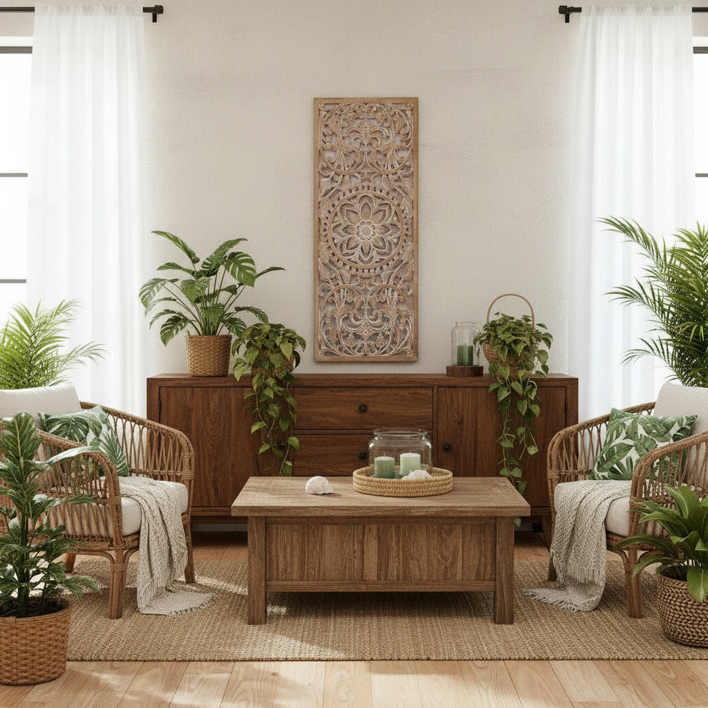 Custom Carved Decorative Panel "Amara"  - Antic Wash - 123x20cm