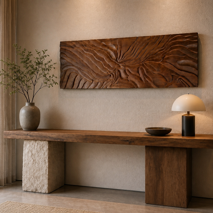 Wooden Sculpture Wall Decor 'Indira' - Natural - 150 cm