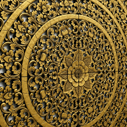 Carved Full Bed Headboard "Rampai" - Gold & Black