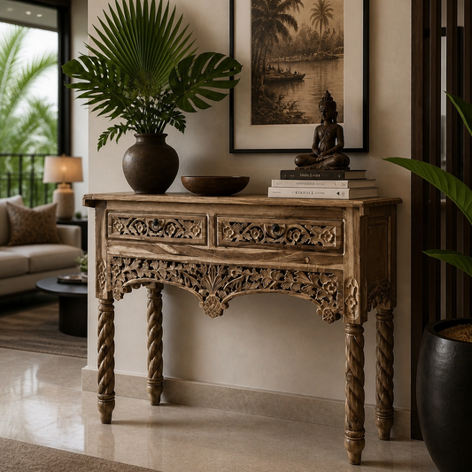 Wooden Carved Console Table "Inaranti" - Natural - 150 cm