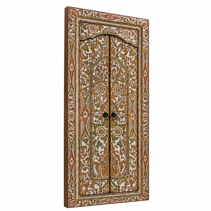 Teak Wooden Hand Carved Balinese Door 'Seseh' in Antique Gold Antique Wash - 210 x 100 cm