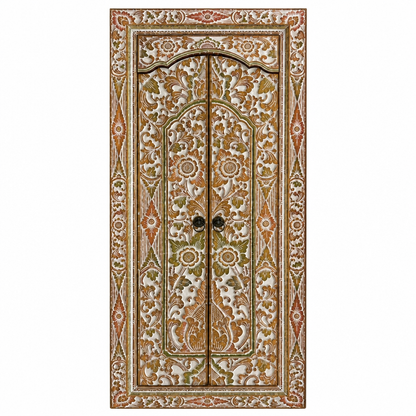 Teak Wooden Hand Carved Balinese Door 'Seseh' in Antique Gold Antique Wash - 210 x 100 cm
