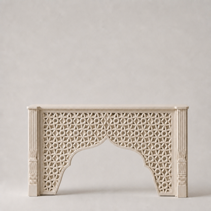 Wooden Carved Console Table "Damai" - White Wash