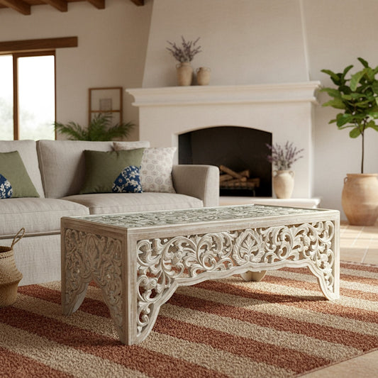 Carved Coffee Table "Salira" -Antic Wash