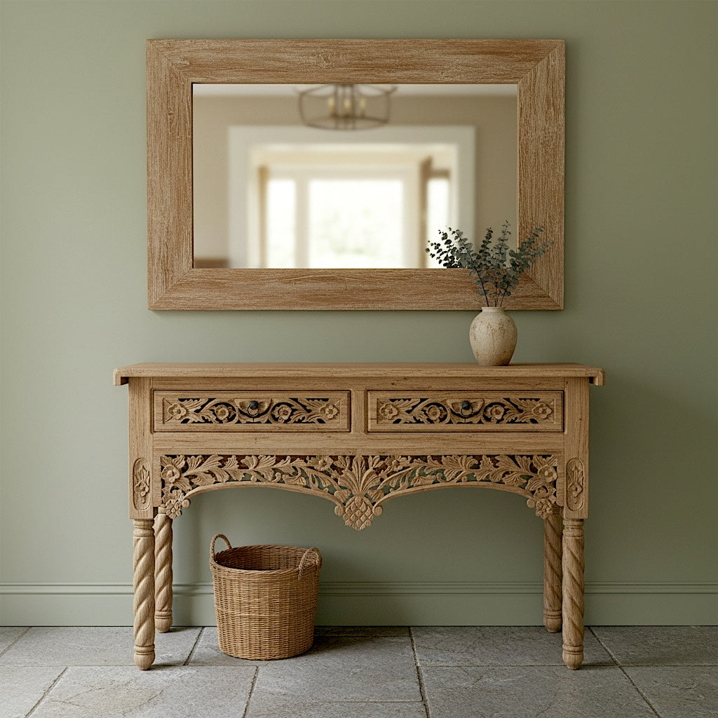 Wooden Carved Console Table "Inaranti" - Natural Wash - 150 cm
