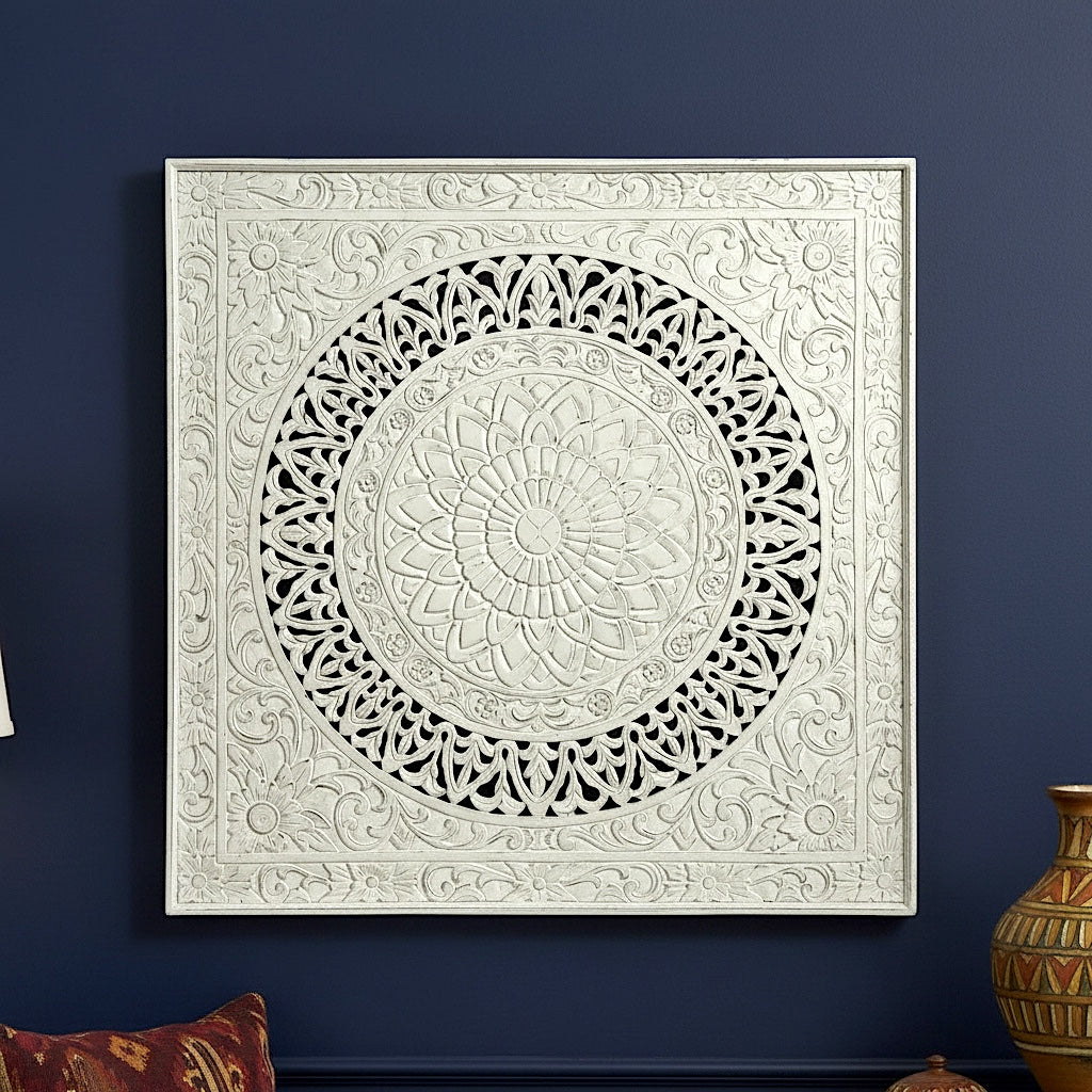 Carved Decorative Panel "Hati" - White Wash - 120 cm