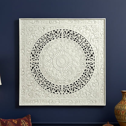 Carved Decorative Panel "Hati" - White Wash - 120 cm