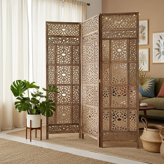 Carved Room Divider "Jaring" 180 cm - Brown