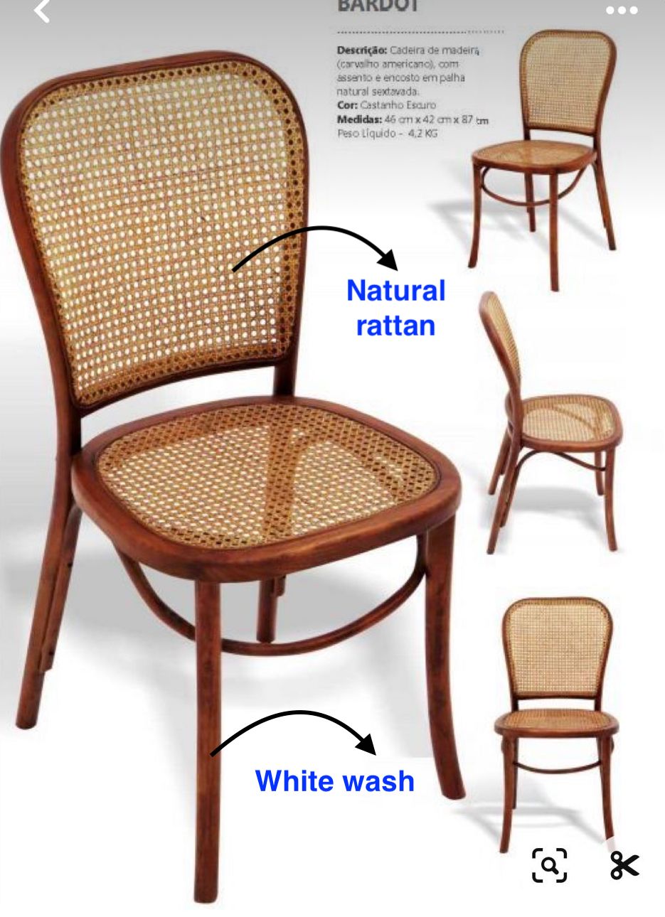 Natural Rattan & Teak Wood Dining Chair 'Janet' - White wash