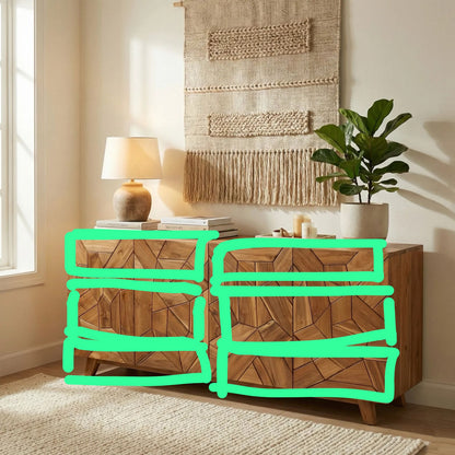 Custom Wooden Carved Chest Drawers "Pusaka" - Natural - 180 cm