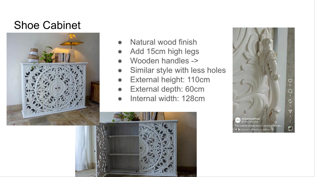 Custom wooden carved cabinet 'Calyta' - Natural