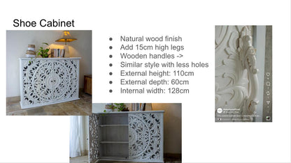 Custom wooden carved cabinet 'Calyta' - Natural