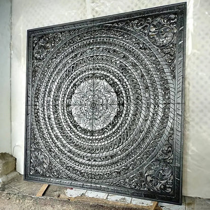 Carved Full Bed Headboard "Kusuma" in Black