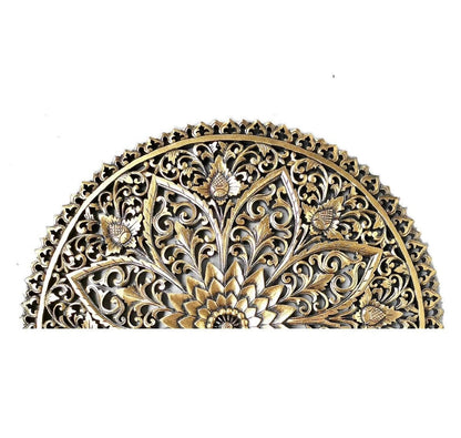 Hand carved Queen Size Half-moon Mandala Bed headboard 'Serupa' in Gold Antic - 60 inches