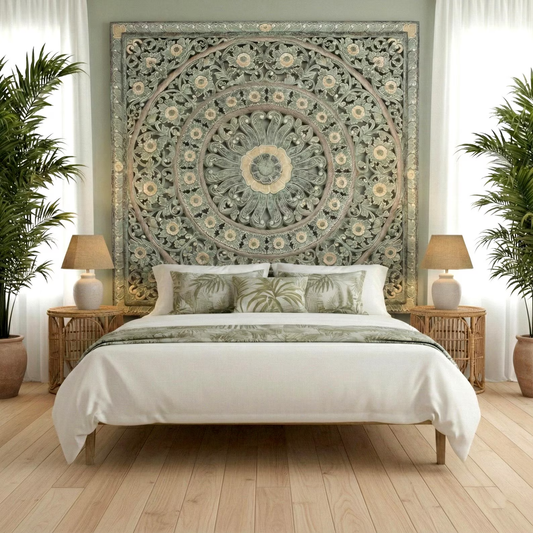Carved Full Bed Headboard "Dianna" - Green