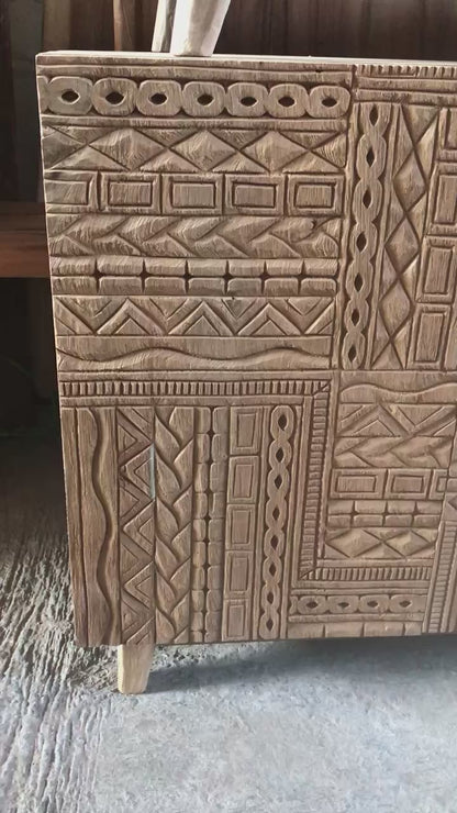 Wooden Carved Sideboard Console Cabinet "Nusantara" - Natural - 180 cm