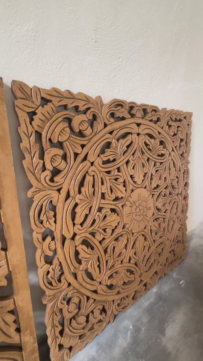 Set of 3 Decorative Panels "Pererenan" - Natural Brown - 50 x 50 cm