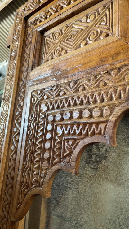 Hand Carved Wooden Mirror 'Mira' - Natural Brown - 200 x 100 cm