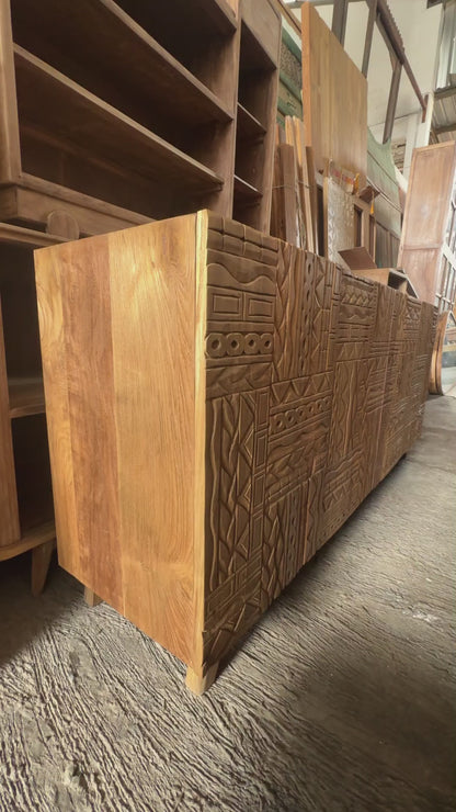 Wooden Carved Sideboard Console Cabinet "Nusantara" - Natural - 180 cm