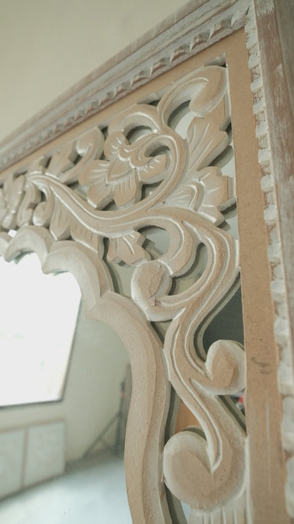 Hand Carved Mirror "Cahaya" - Antique Wash - 180 x 80 cm