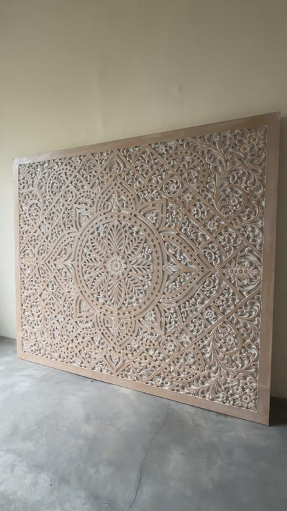 Carved Decorative Panel "Jatiluwih" in Antique Wash - 160 x 140 cm