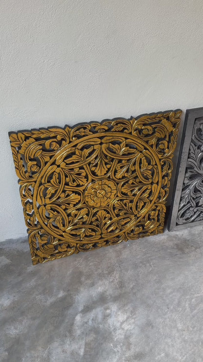 Set of 3 Decorative Panels "Pererenan" - Gold - 50 x 50 cm