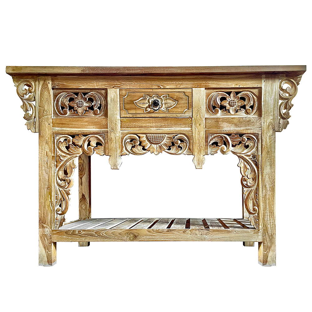 furniture wooden carved console table kaleena natural wash bali design hand carved hand made home decorative house furniture wood material