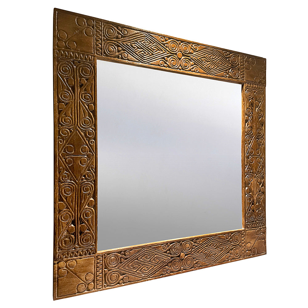 CUST Hand Carved Mirror "Dili" - Natural brown