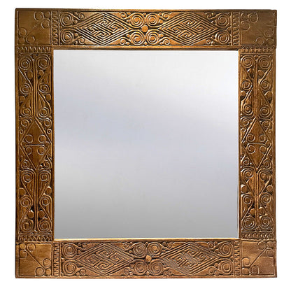 CUST Hand Carved Mirror "Dili" - Natural brown