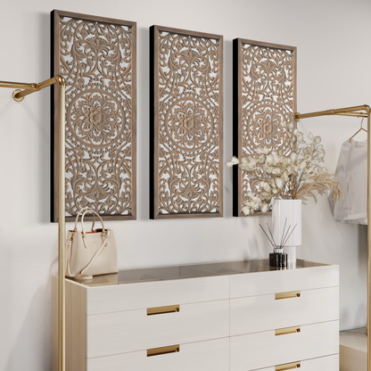 Set of 3 Decorative Panels "Amara" - Natural wash 100 cm