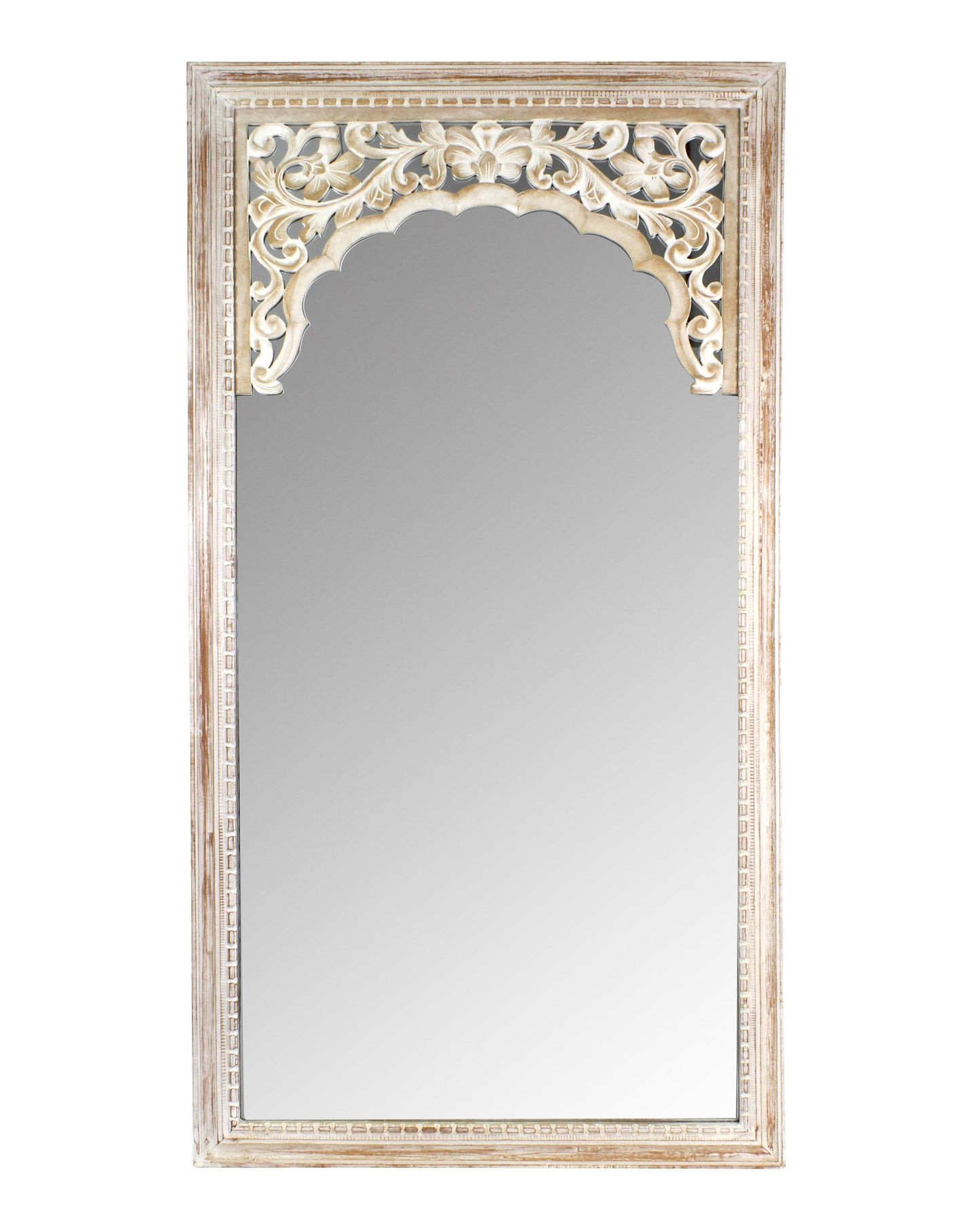 Hand Carved Mirror "Cahaya" in antic wash - 150 cm
