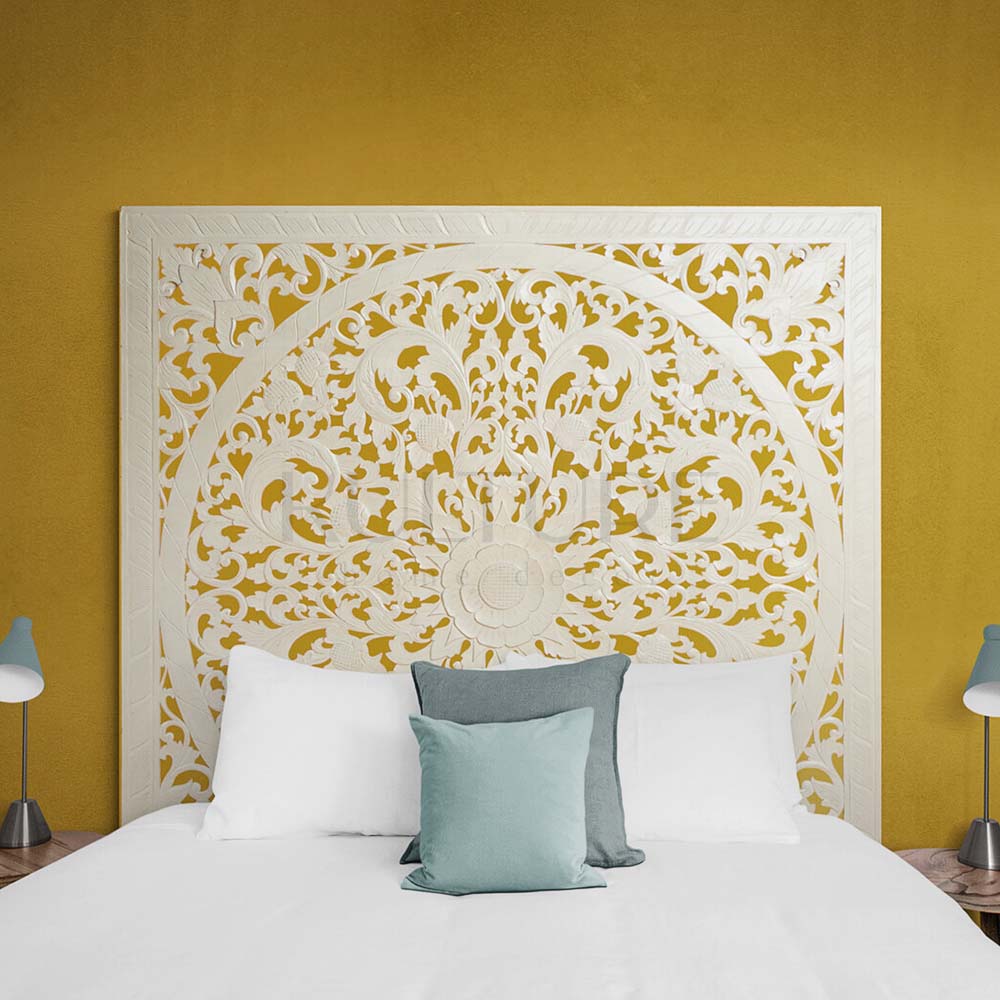 bed headboard lily white wash bali design hand carved hand made home decorative house furniture wood material bed headboard design bed headboard ideas bed headboard panels worldwide shipping