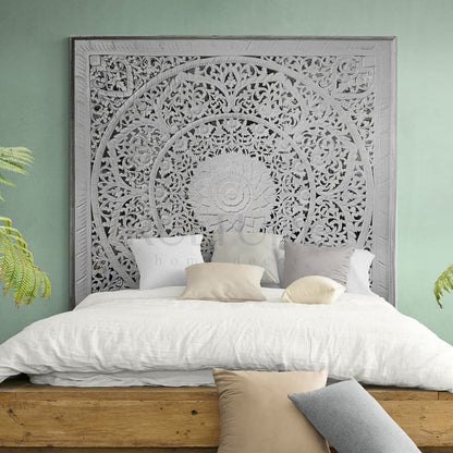 bed headboard manusa white wash bali design hand carved hand made home decorative house furniture wood material
