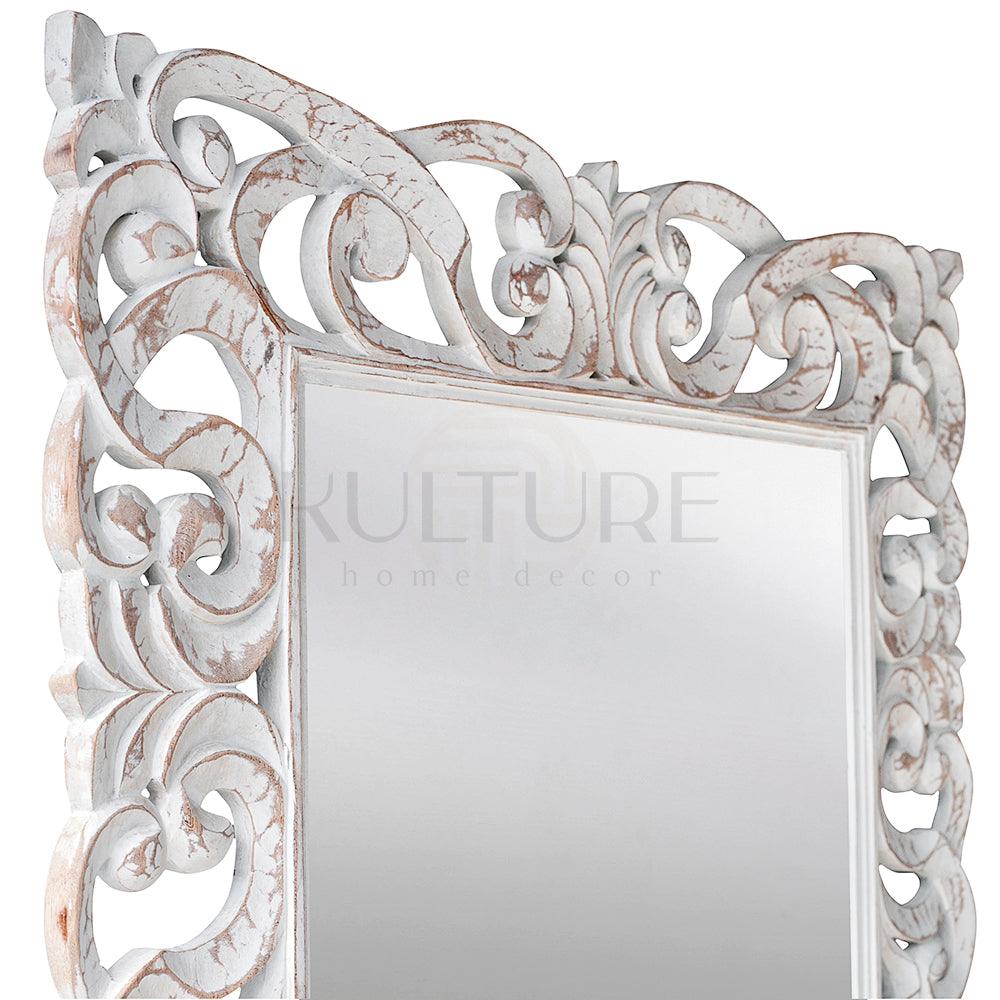 Hand Carved Mirror Bimasakti White Wash 150 cm
