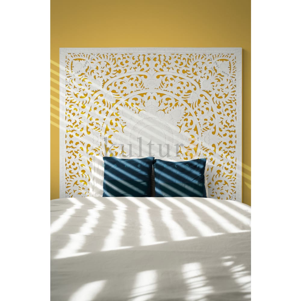 Bed Headboard Carved Matahari - White EXP