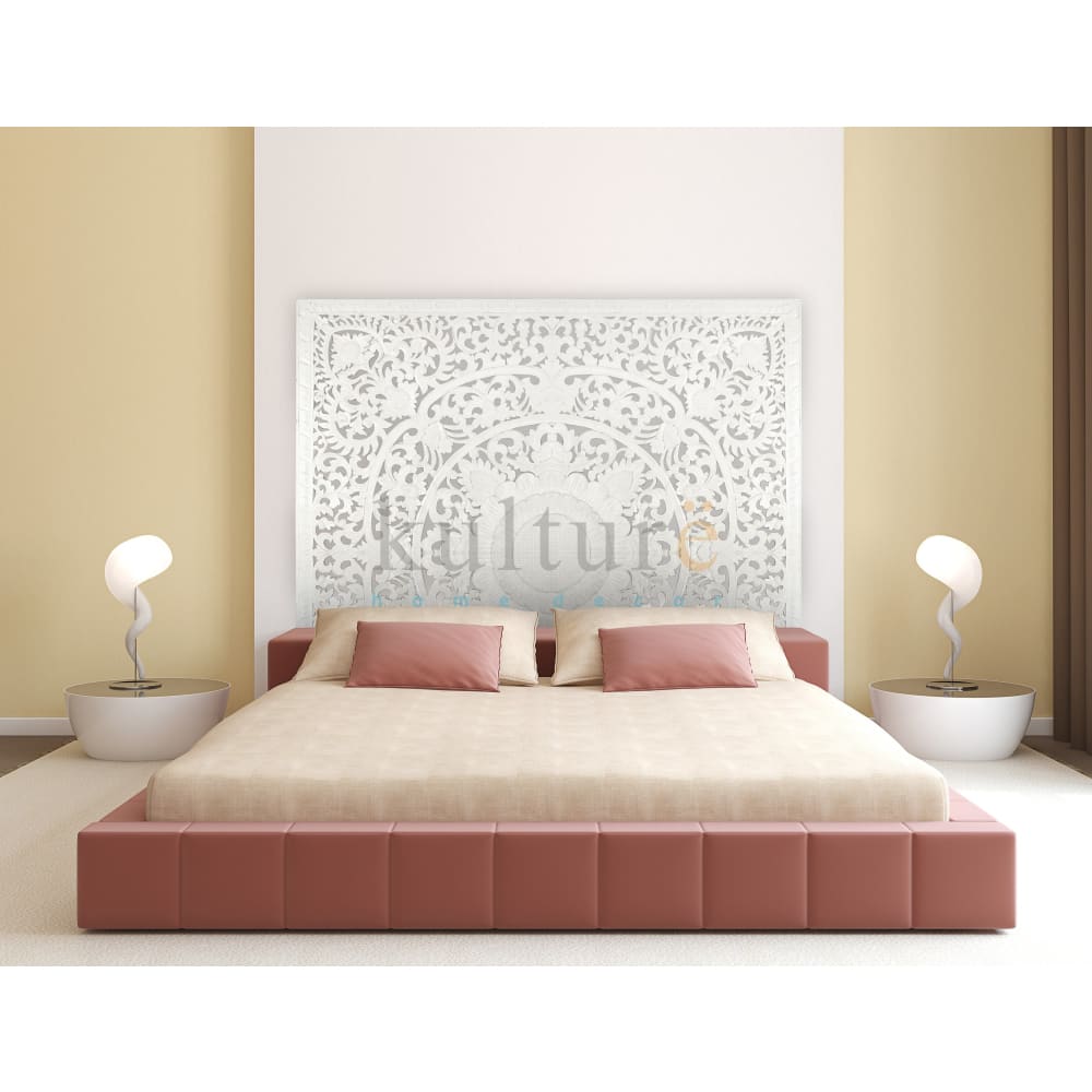 Bed Headboard Carved Matahari - White EXP
