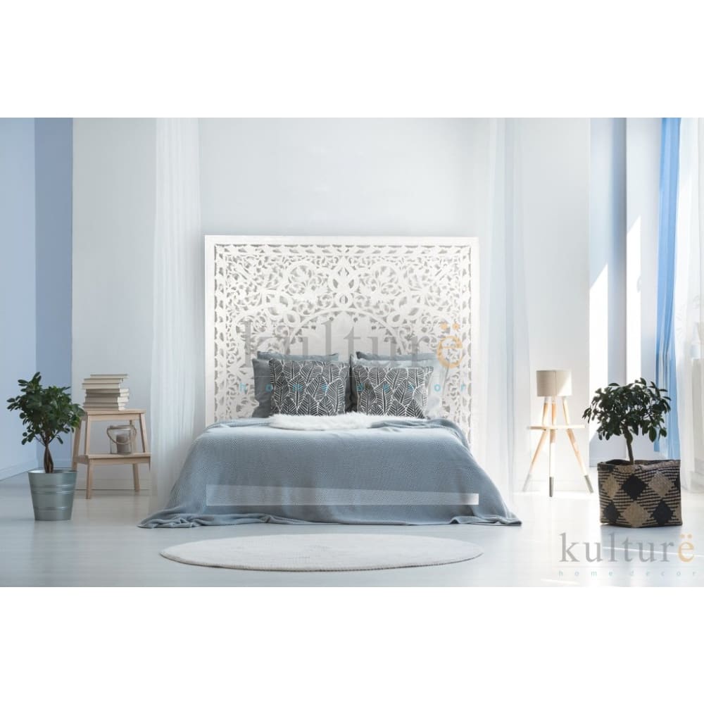 Bed Headboard Carved Raflessia - White EXP