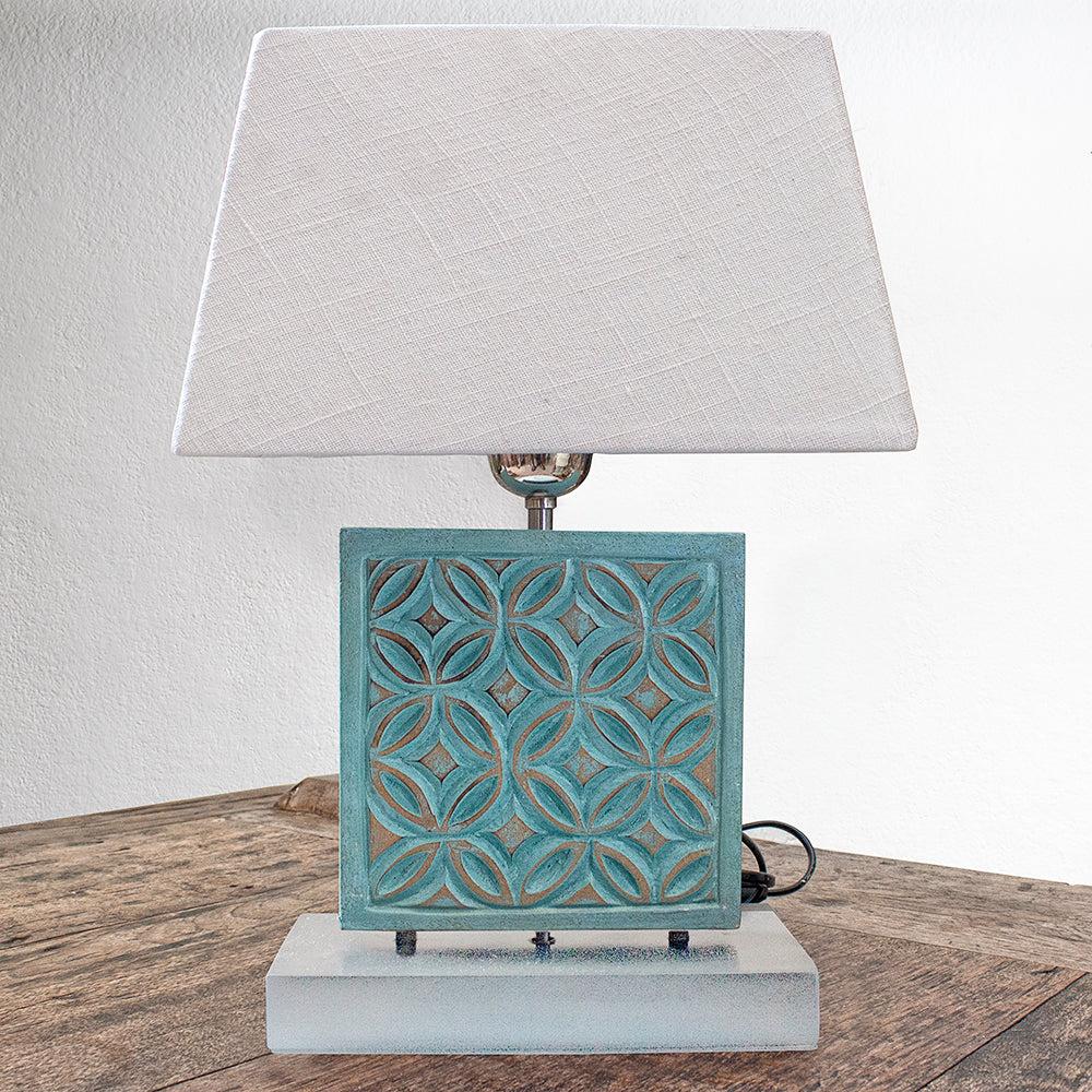 Carved Table Lamp 'Batik' - Blue