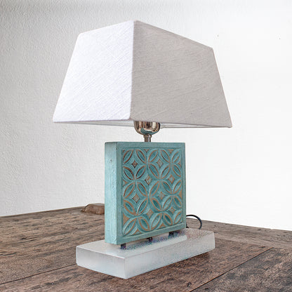 Carved Table Lamp 'Batik' - Blue