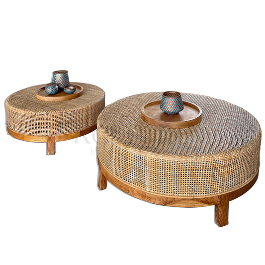 furniture set of two teak and rattan table bali design hand carved hand made home decorative house furniture wood material