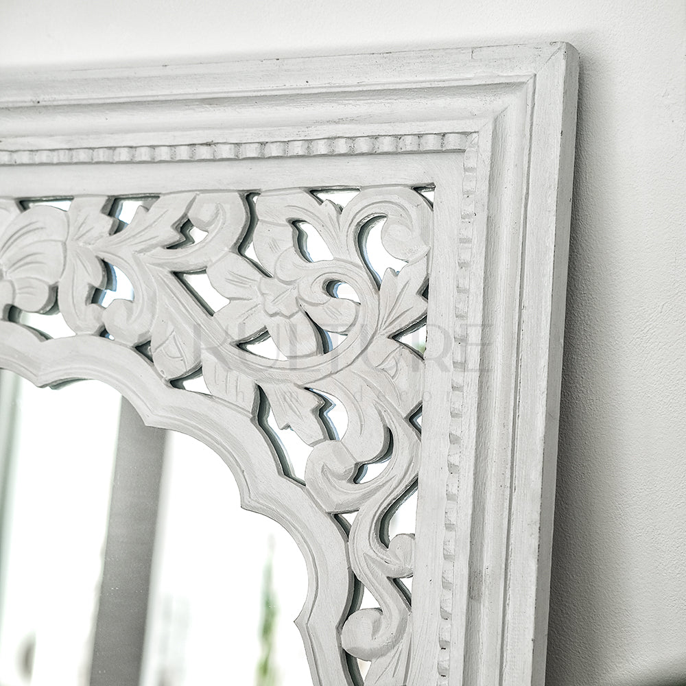 Hand Carved Mirror Cahaya in white 180 cm
