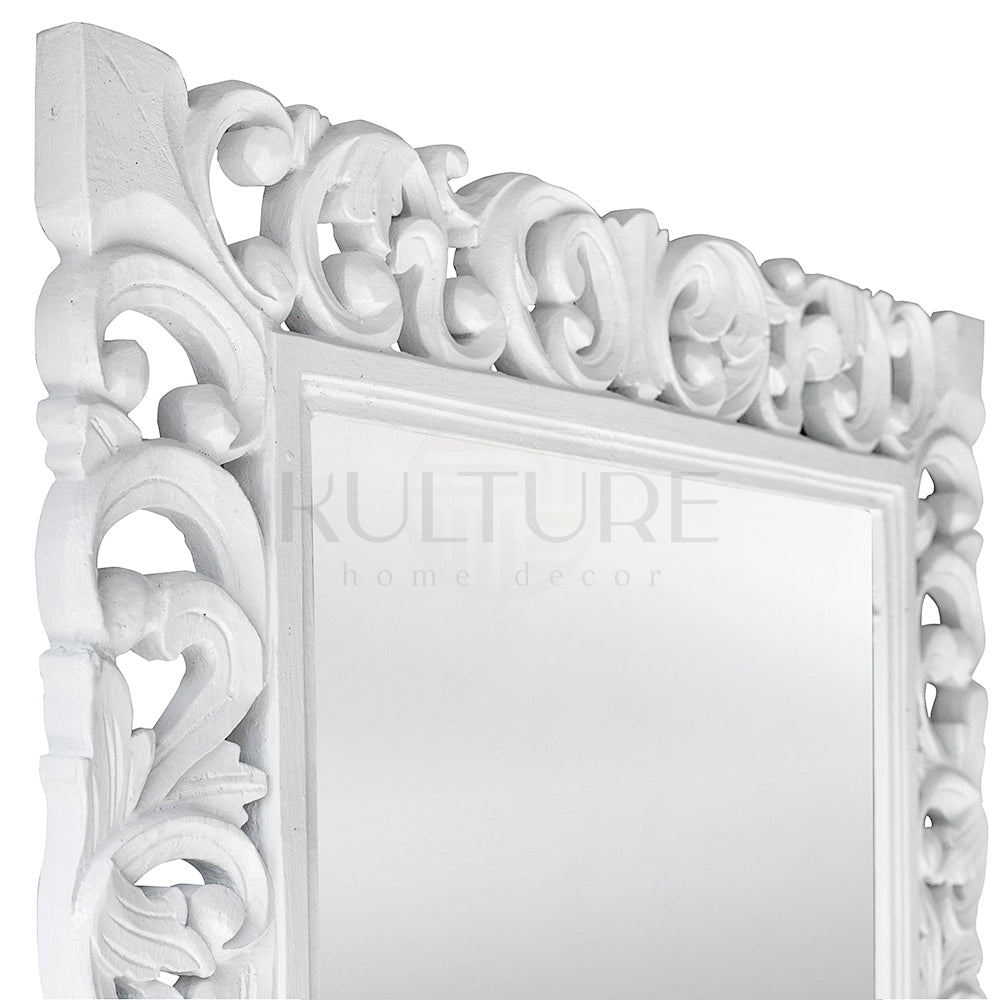 Hand Carved Mirror Kalbu White 180 cm